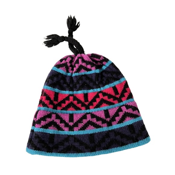 Vintage TYROLIA Wool Hat Winter Knit Beanie One Size Snow Geometric Made in USA - Picture 2 of 3